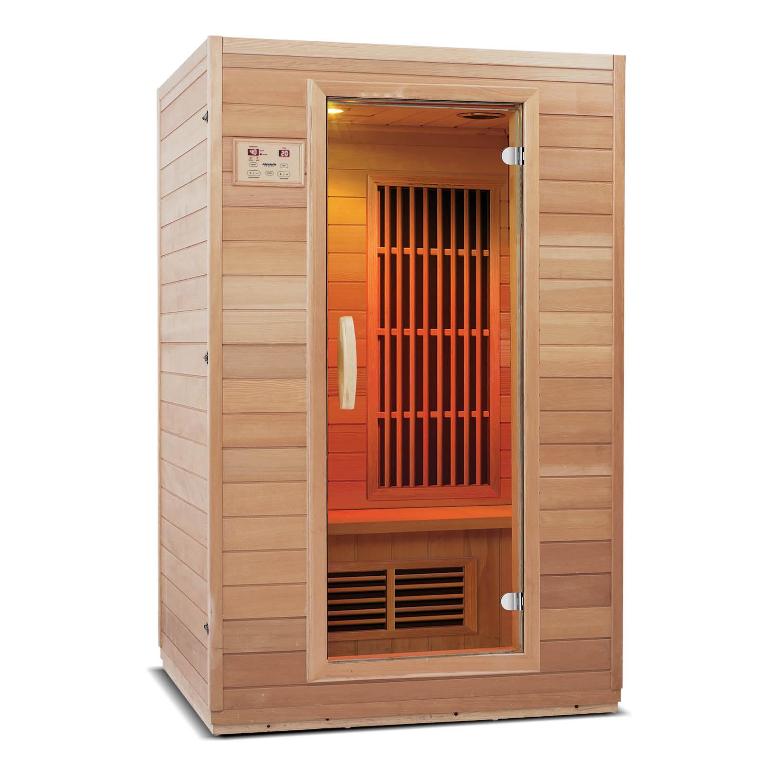Sauna de infrarrojos lejanos, sauna para 1 o 2 personas para el hogar,  tumbona de madera, 5 calentadores de cerámica y 4 paneles de fibra de  carbono